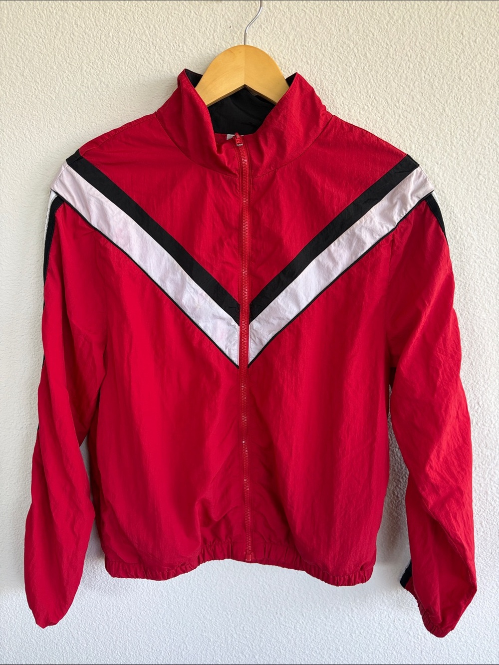 PINK Victoria's Secret Red Bomber Jacket with Black & White V‑Stripe